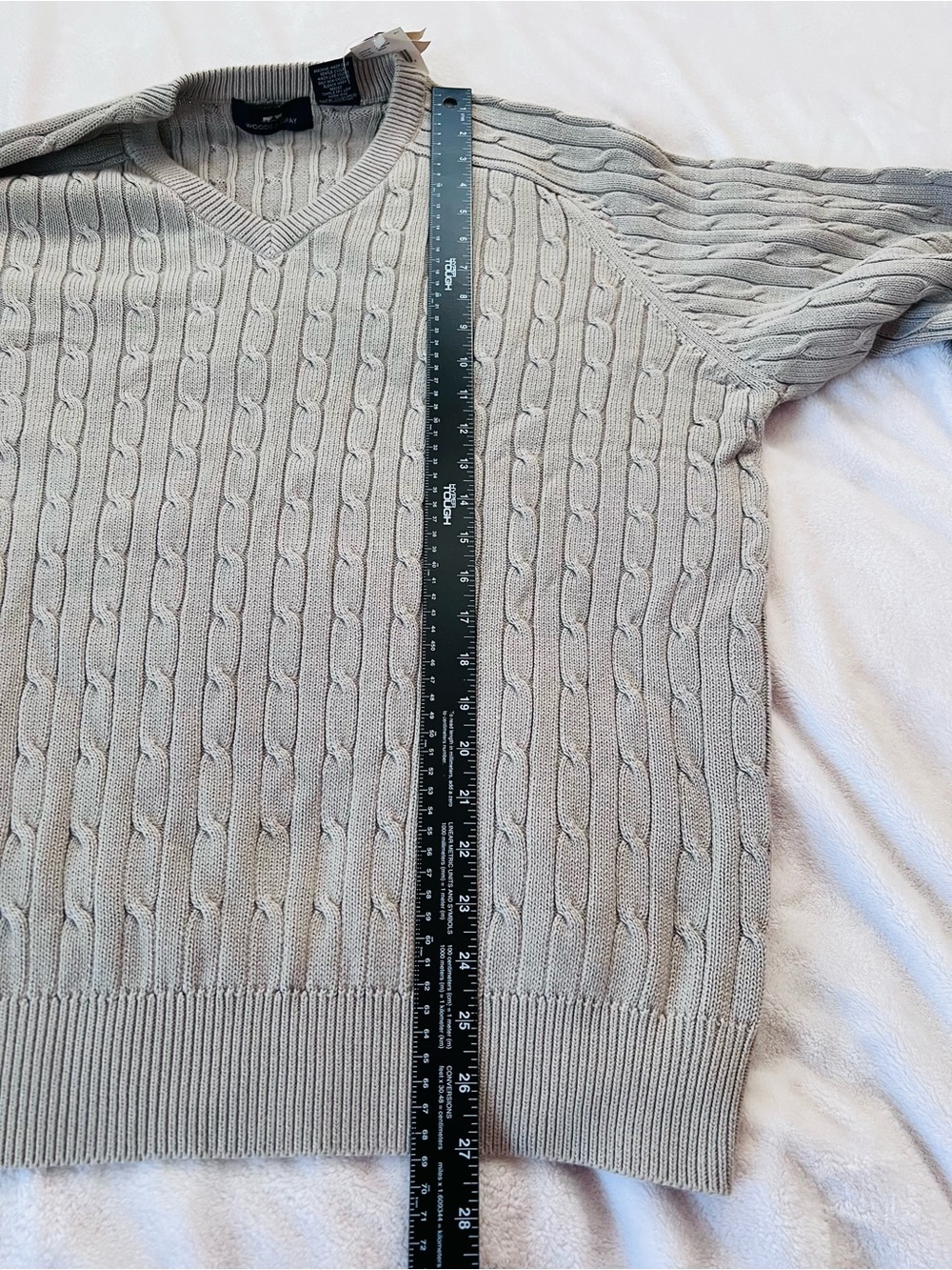 Woods & Gray Cable Knit V Neck Sweater XL Beige 100% Cotton Classic Old Money - Picture 9 of 14
